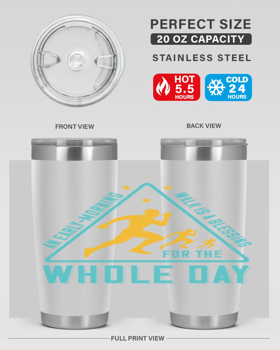 A stylish 20oz and 30oz stainless steel tumbler featuring a motivational quote, perfect for keeping drinks hot or cold.