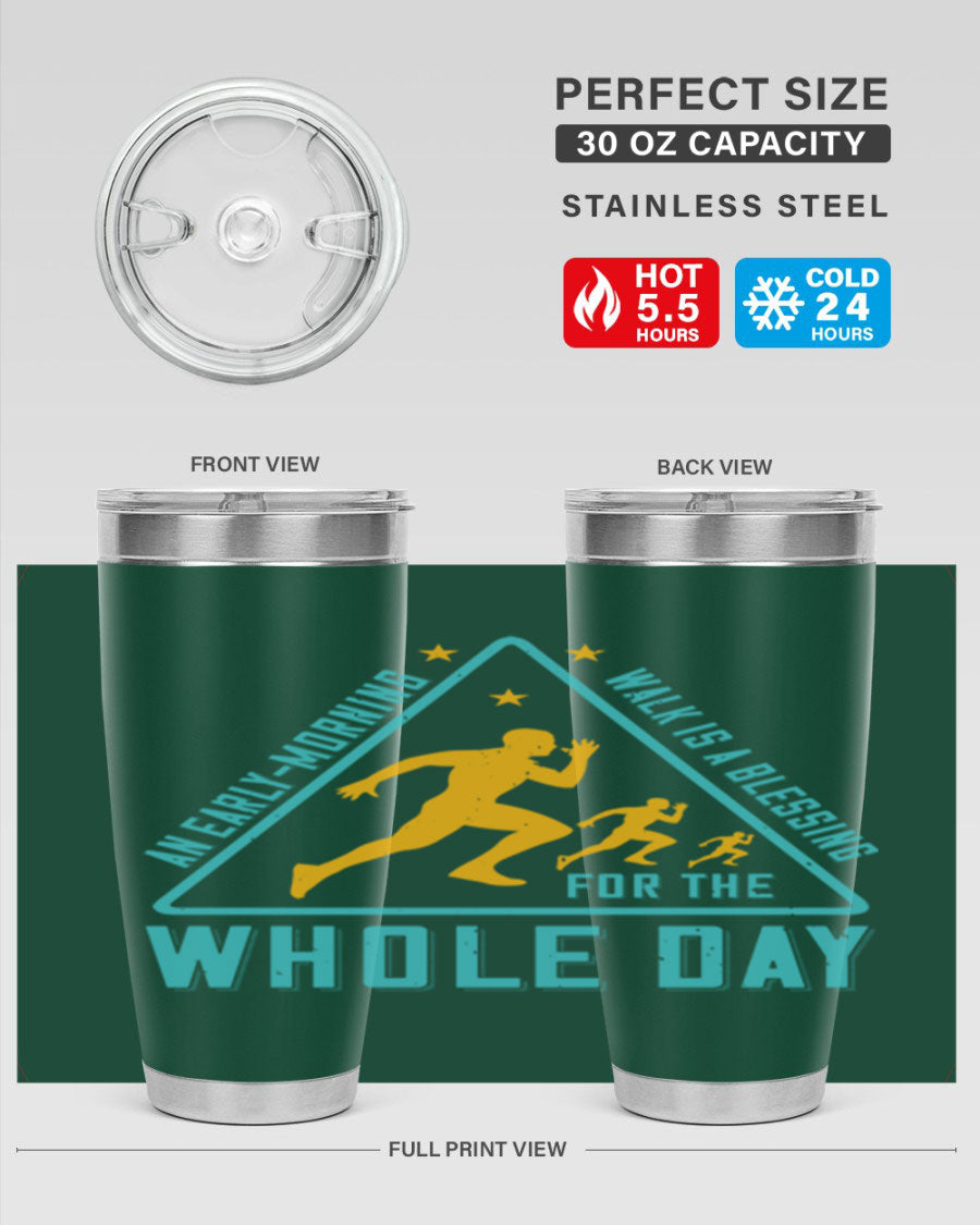 A stylish 20oz and 30oz stainless steel tumbler featuring a motivational quote, perfect for keeping drinks hot or cold.