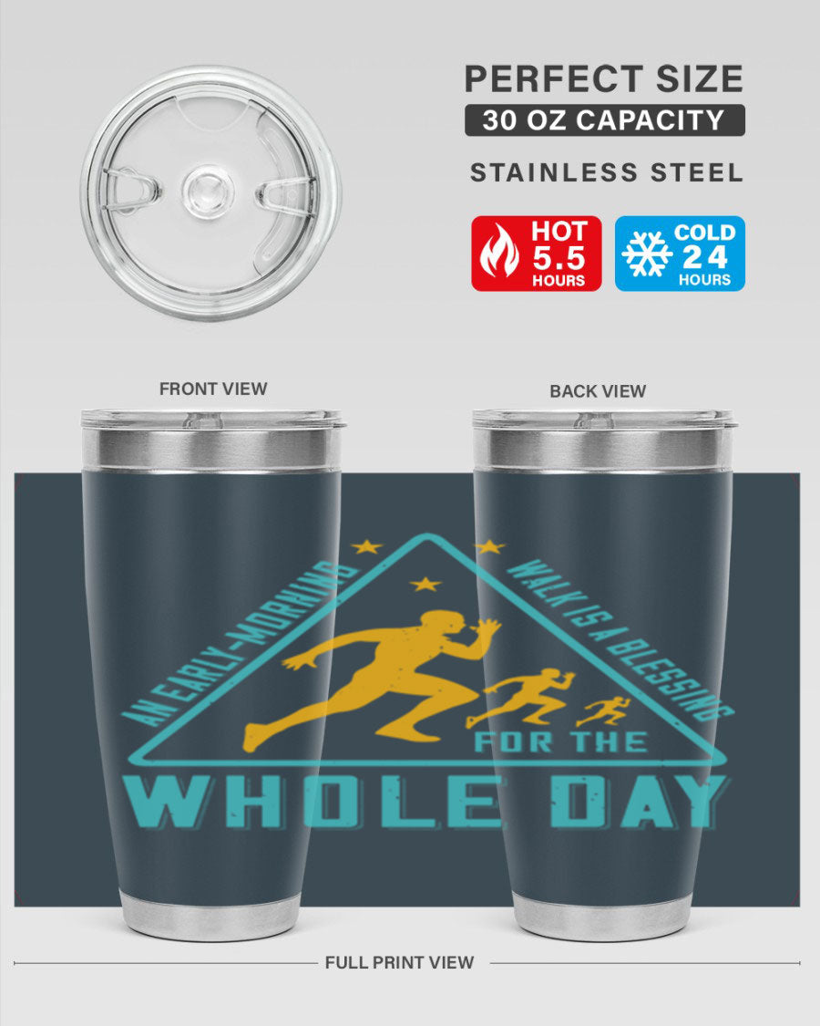 A stylish 20oz and 30oz stainless steel tumbler featuring a motivational quote, perfect for keeping drinks hot or cold.