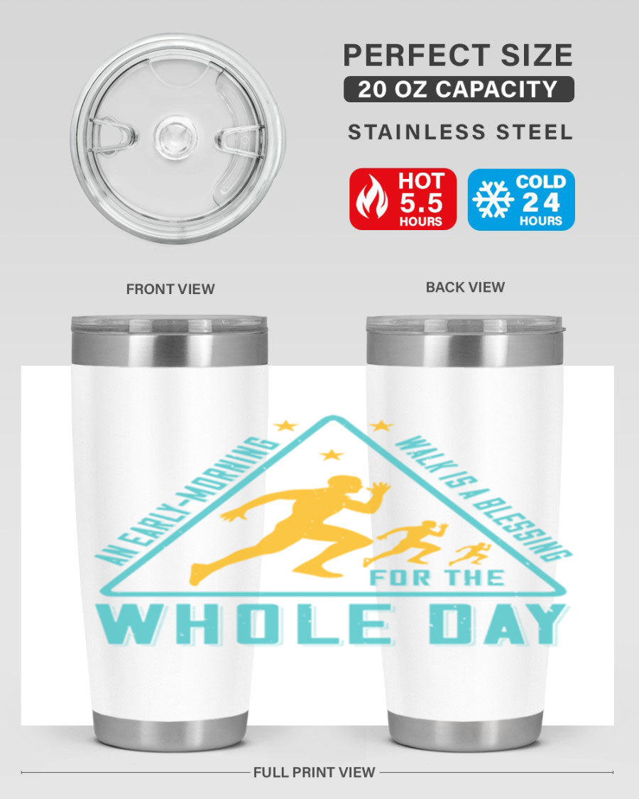 A stylish 20oz and 30oz stainless steel tumbler featuring a motivational quote, perfect for keeping drinks hot or cold.