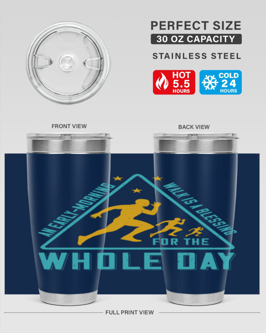 A stylish 20oz and 30oz stainless steel tumbler featuring a motivational quote, perfect for keeping drinks hot or cold.