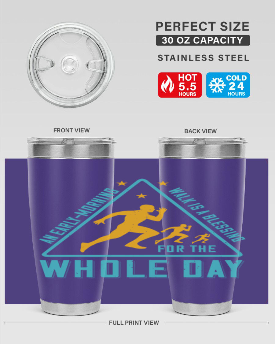 A stylish 20oz and 30oz stainless steel tumbler featuring a motivational quote, perfect for keeping drinks hot or cold.