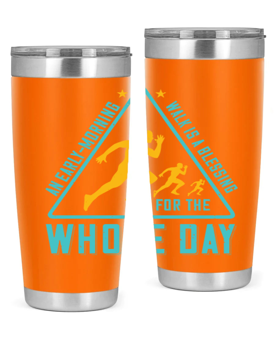 A stylish 20oz and 30oz stainless steel tumbler featuring a motivational quote, perfect for keeping drinks hot or cold.