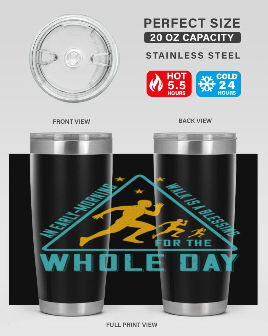 A stylish 20oz and 30oz stainless steel tumbler featuring a motivational quote, perfect for keeping drinks hot or cold.