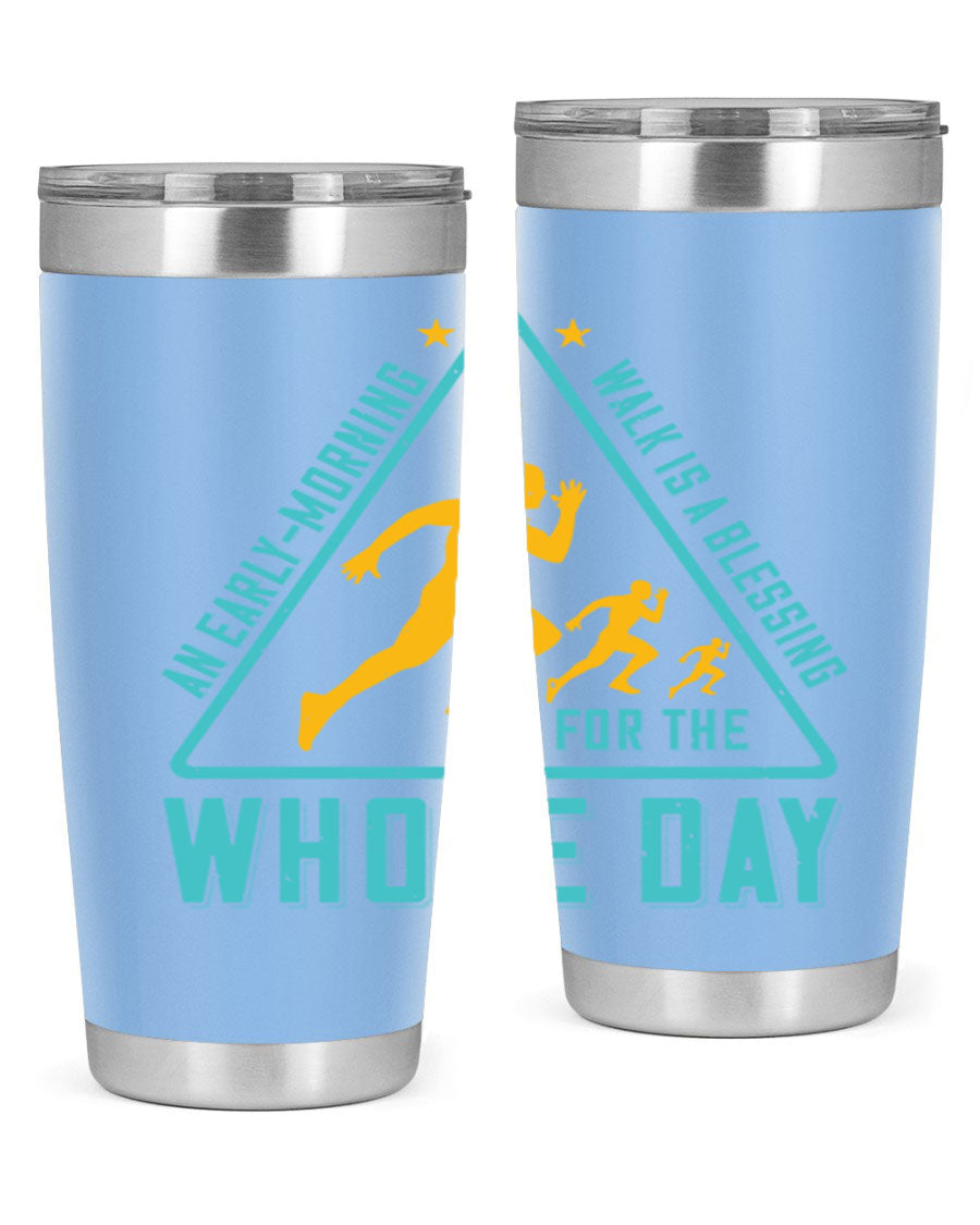 A stylish 20oz and 30oz stainless steel tumbler featuring a motivational quote, perfect for keeping drinks hot or cold.