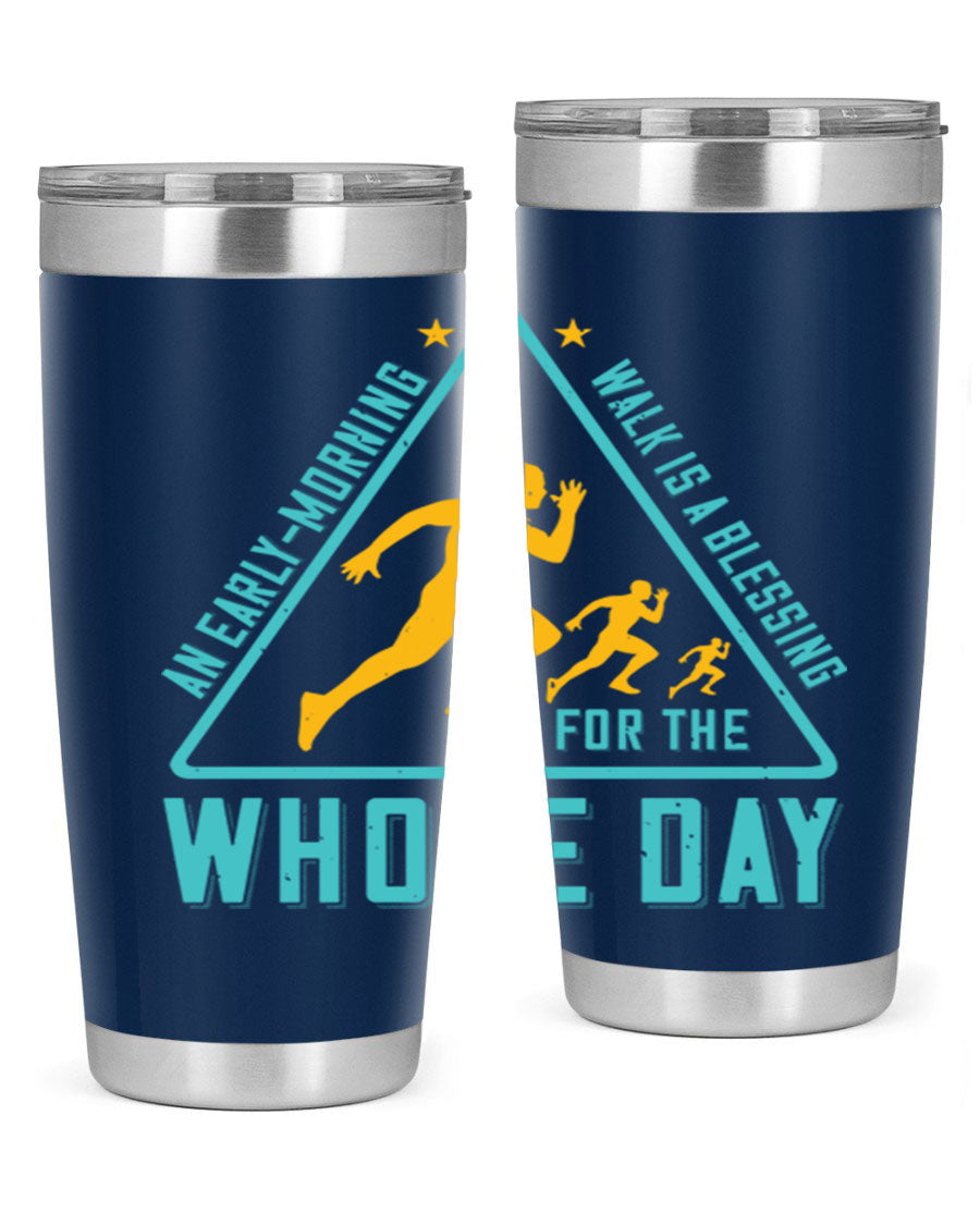 A stylish 20oz and 30oz stainless steel tumbler featuring a motivational quote, perfect for keeping drinks hot or cold.
