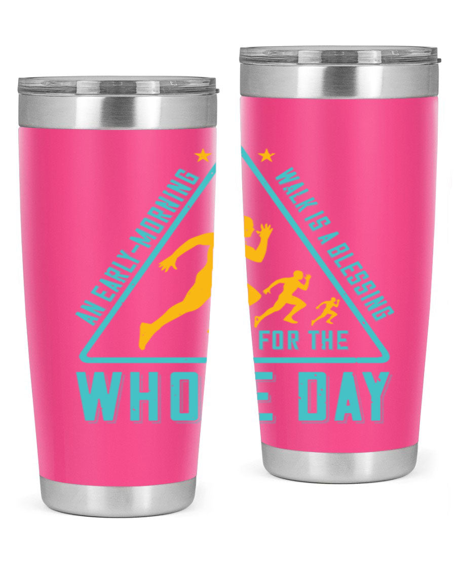 A stylish 20oz and 30oz stainless steel tumbler featuring a motivational quote, perfect for keeping drinks hot or cold.
