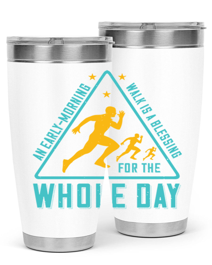 A stylish 20oz and 30oz stainless steel tumbler featuring a motivational quote, perfect for keeping drinks hot or cold.