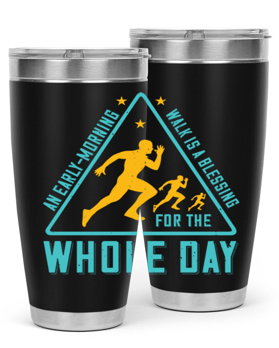 A stylish 20oz and 30oz stainless steel tumbler featuring a motivational quote, perfect for keeping drinks hot or cold.