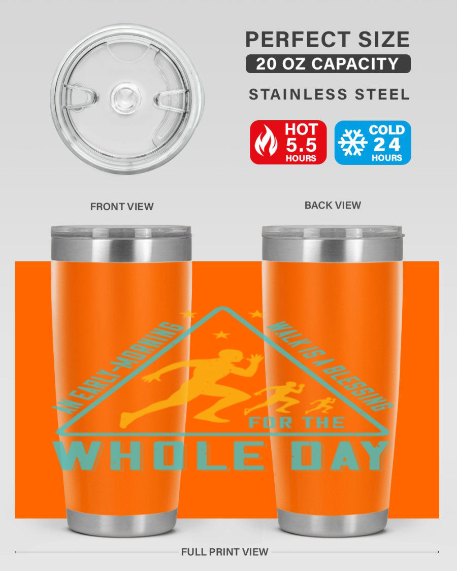 A stylish 20oz and 30oz stainless steel tumbler featuring a motivational quote, perfect for keeping drinks hot or cold.