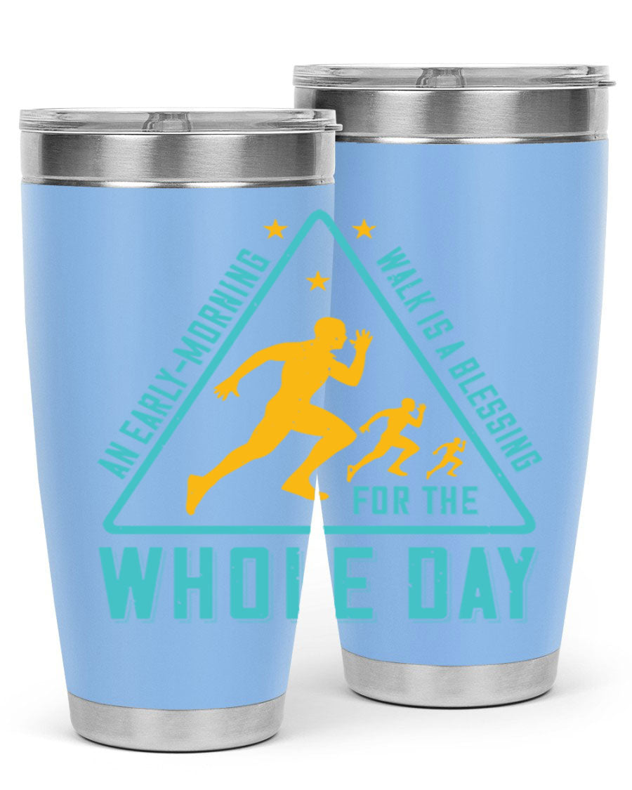 A stylish 20oz and 30oz stainless steel tumbler featuring a motivational quote, perfect for keeping drinks hot or cold.