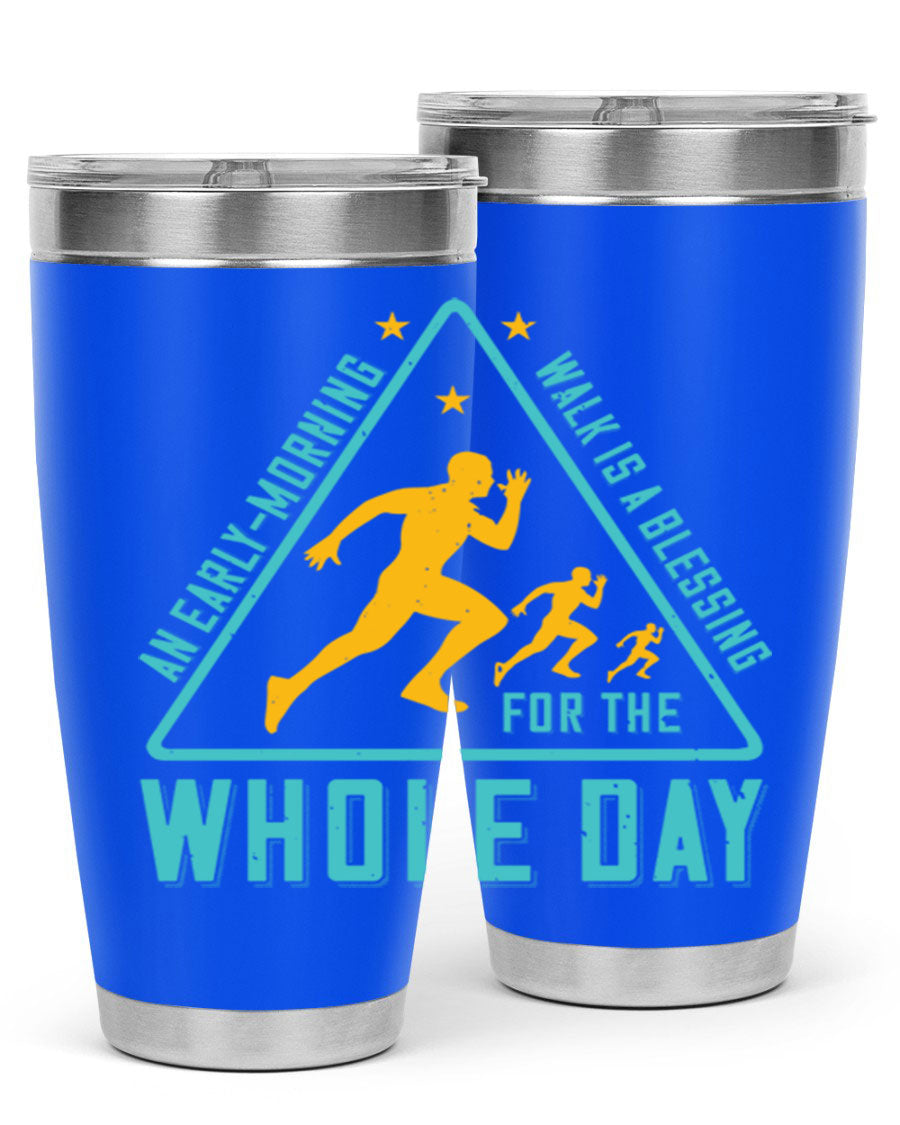 A stylish 20oz and 30oz stainless steel tumbler featuring a motivational quote, perfect for keeping drinks hot or cold.