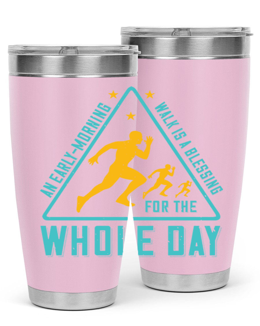 A stylish 20oz and 30oz stainless steel tumbler featuring a motivational quote, perfect for keeping drinks hot or cold.