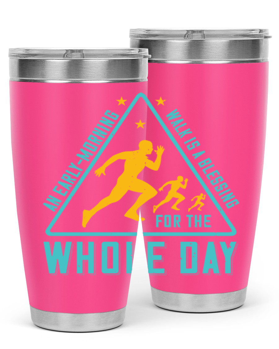A stylish 20oz and 30oz stainless steel tumbler featuring a motivational quote, perfect for keeping drinks hot or cold.