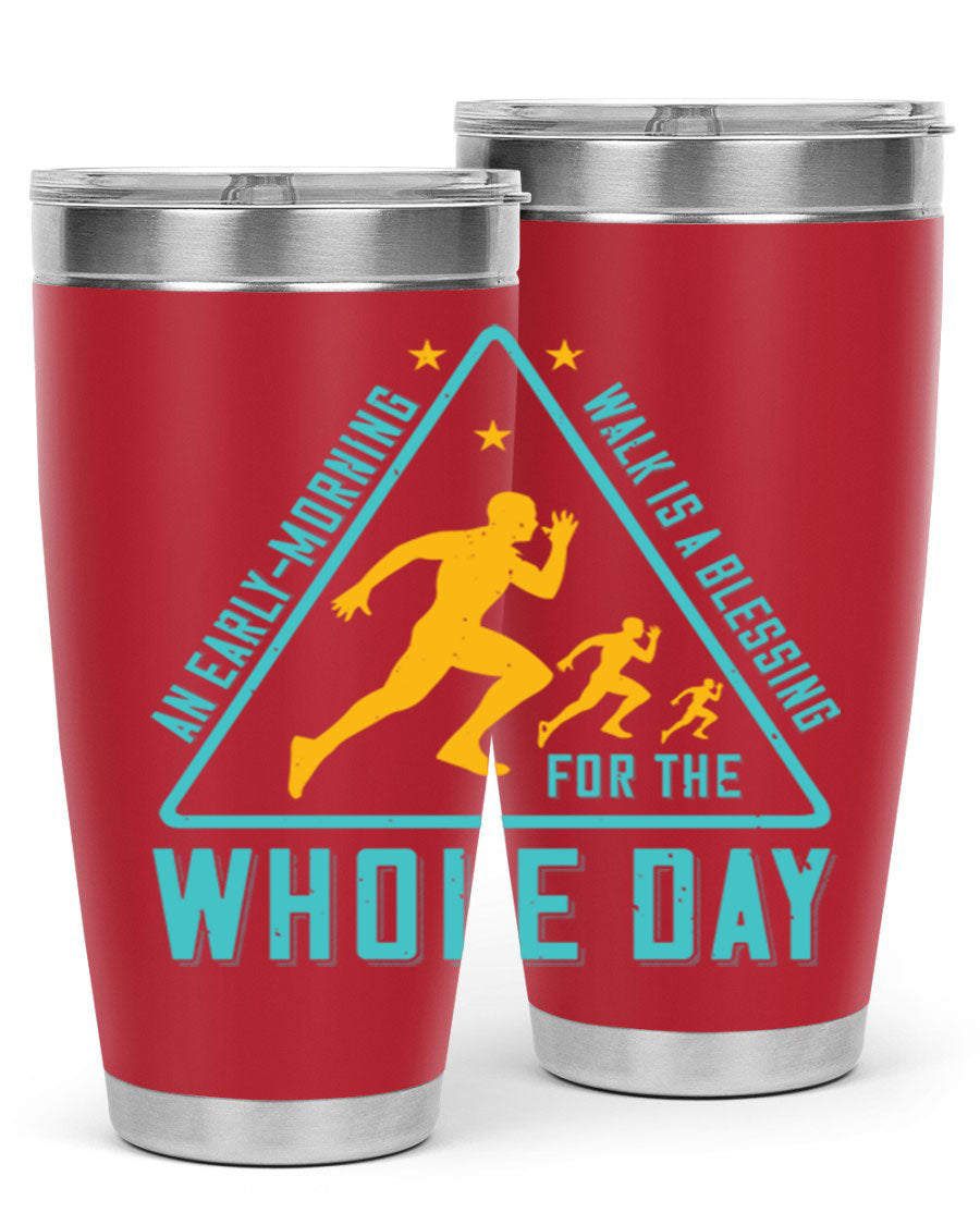 A stylish 20oz and 30oz stainless steel tumbler featuring a motivational quote, perfect for keeping drinks hot or cold.