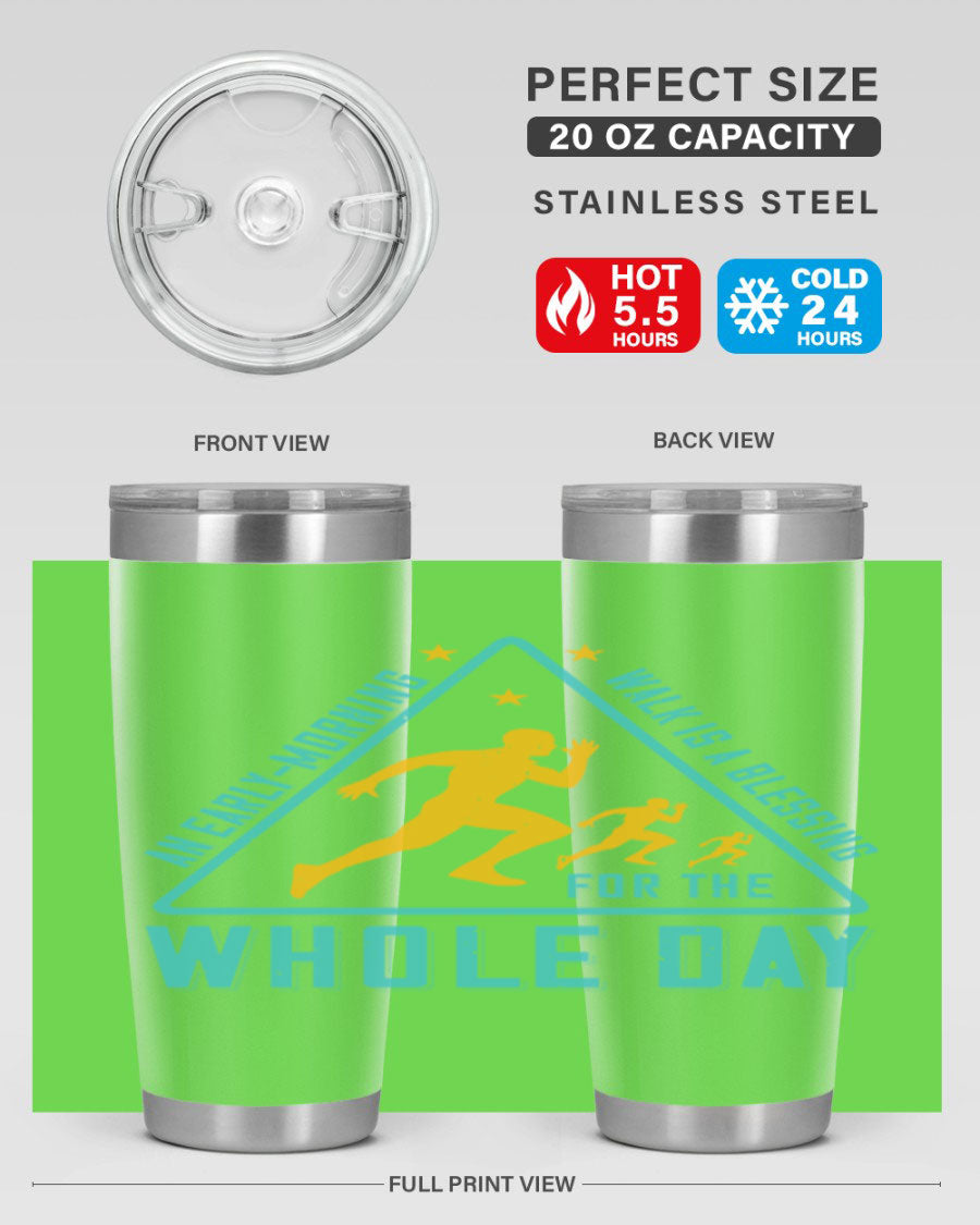 A stylish 20oz and 30oz stainless steel tumbler featuring a motivational quote, perfect for keeping drinks hot or cold.