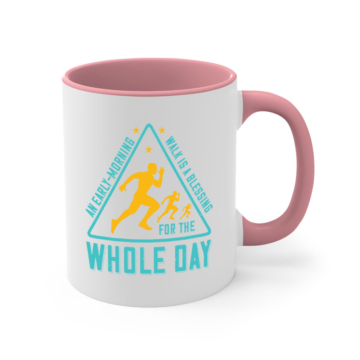 A two-tone ceramic mug with a glossy finish, featuring a colored handle and interior, perfect for coffee or tea.