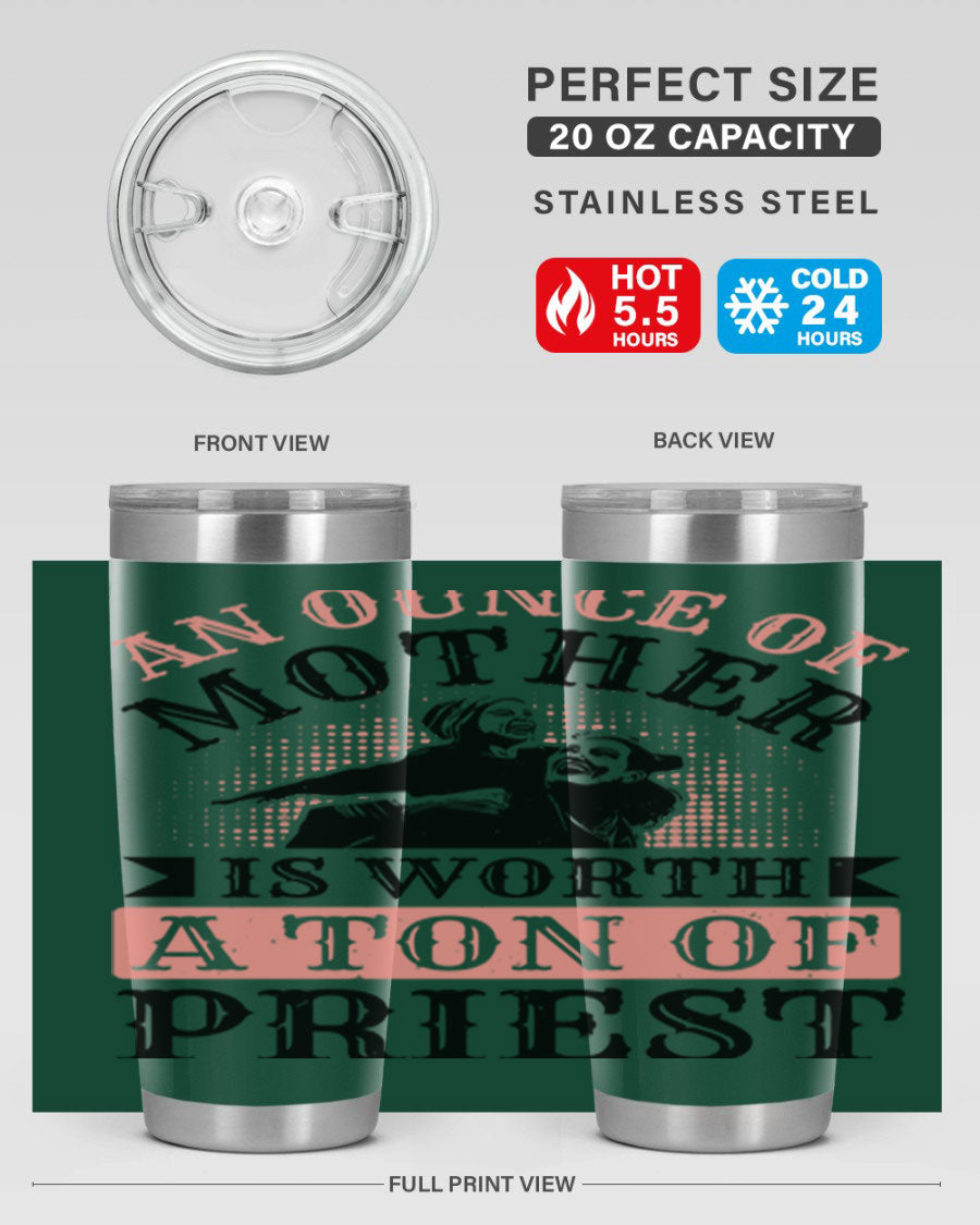 20oz and 30oz stainless steel tumbler with a printed design celebrating mothers, featuring a drink-thru lid.