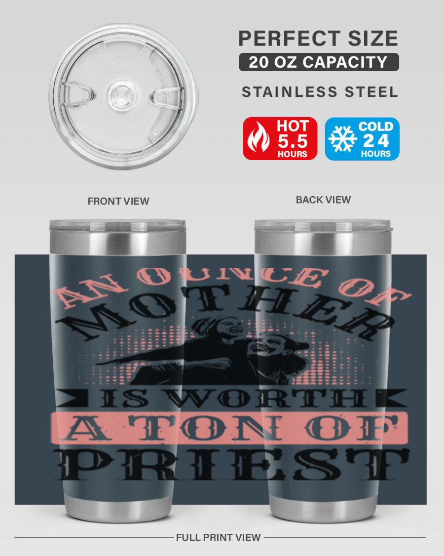 20oz and 30oz stainless steel tumbler with a printed design celebrating mothers, featuring a drink-thru lid.