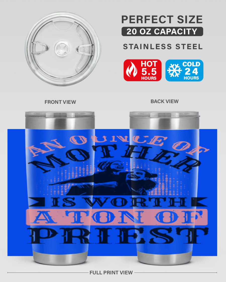 20oz and 30oz stainless steel tumbler with a printed design celebrating mothers, featuring a drink-thru lid.