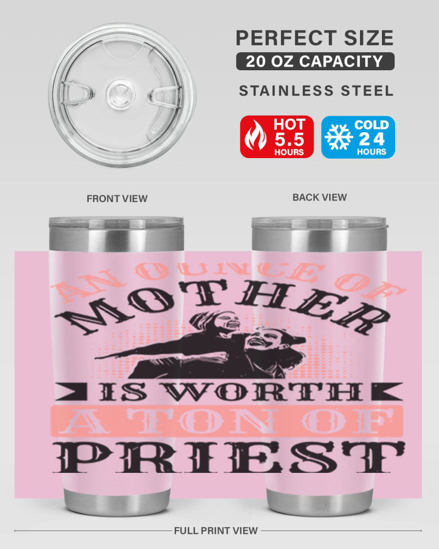 20oz and 30oz stainless steel tumbler with a printed design celebrating mothers, featuring a drink-thru lid.
