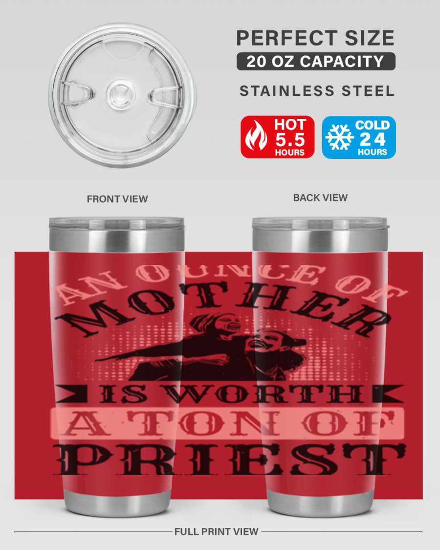 20oz and 30oz stainless steel tumbler with a printed design celebrating mothers, featuring a drink-thru lid.