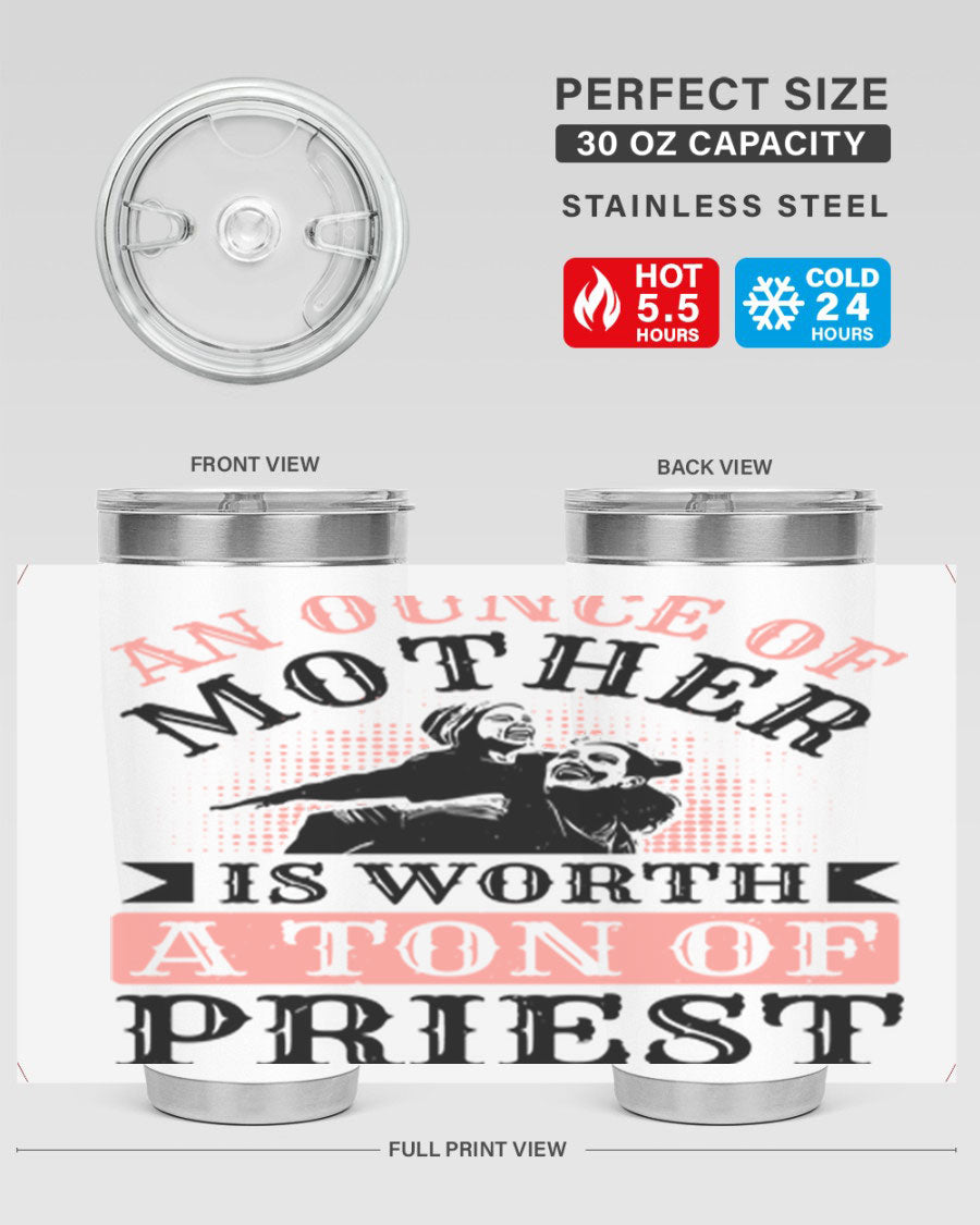 20oz and 30oz stainless steel tumbler with a printed design celebrating mothers, featuring a drink-thru lid.