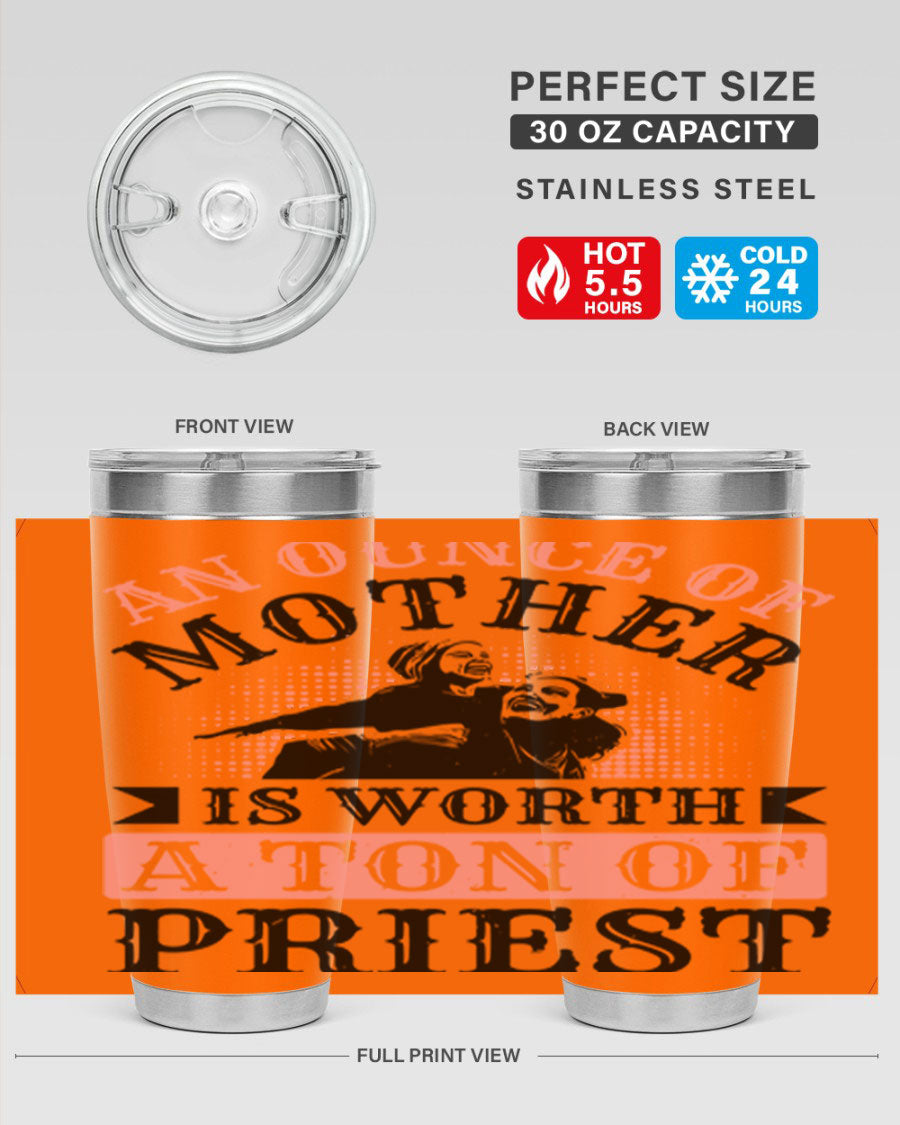 20oz and 30oz stainless steel tumbler with a printed design celebrating mothers, featuring a drink-thru lid.