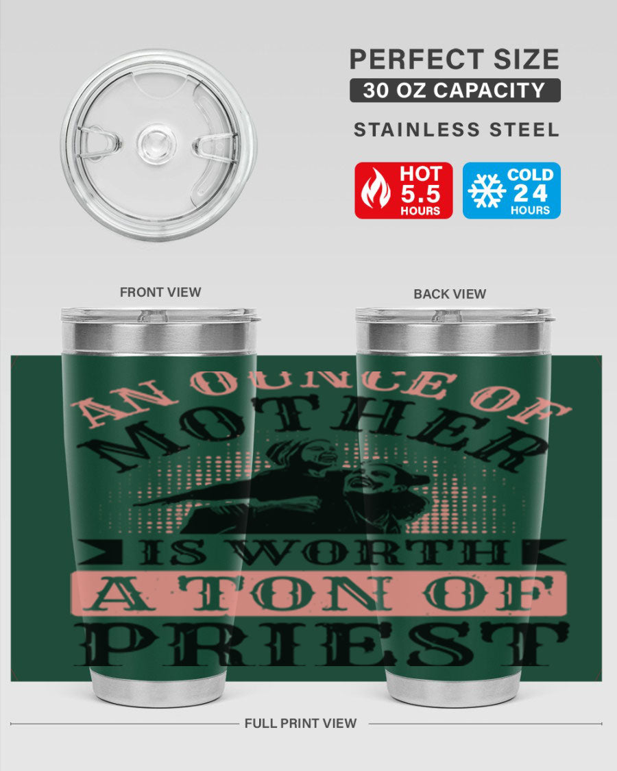 20oz and 30oz stainless steel tumbler with a printed design celebrating mothers, featuring a drink-thru lid.