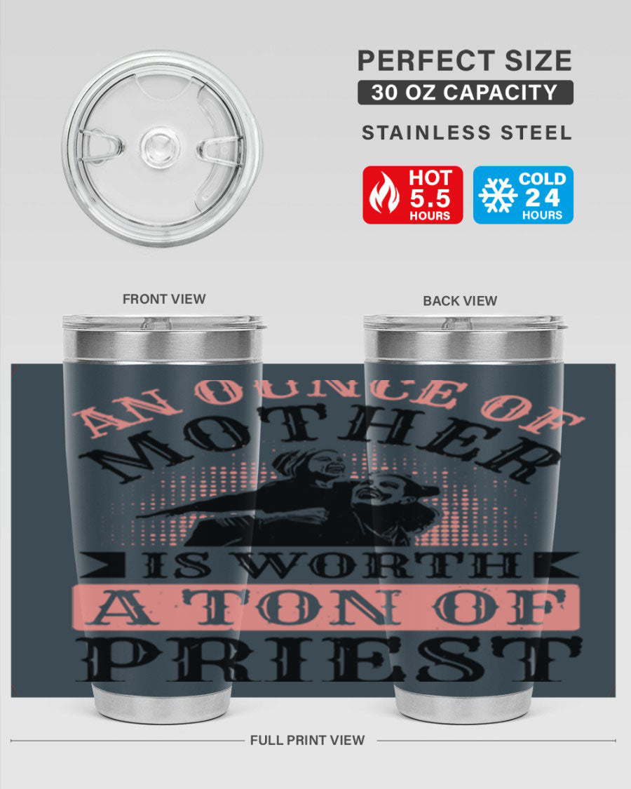 20oz and 30oz stainless steel tumbler with a printed design celebrating mothers, featuring a drink-thru lid.