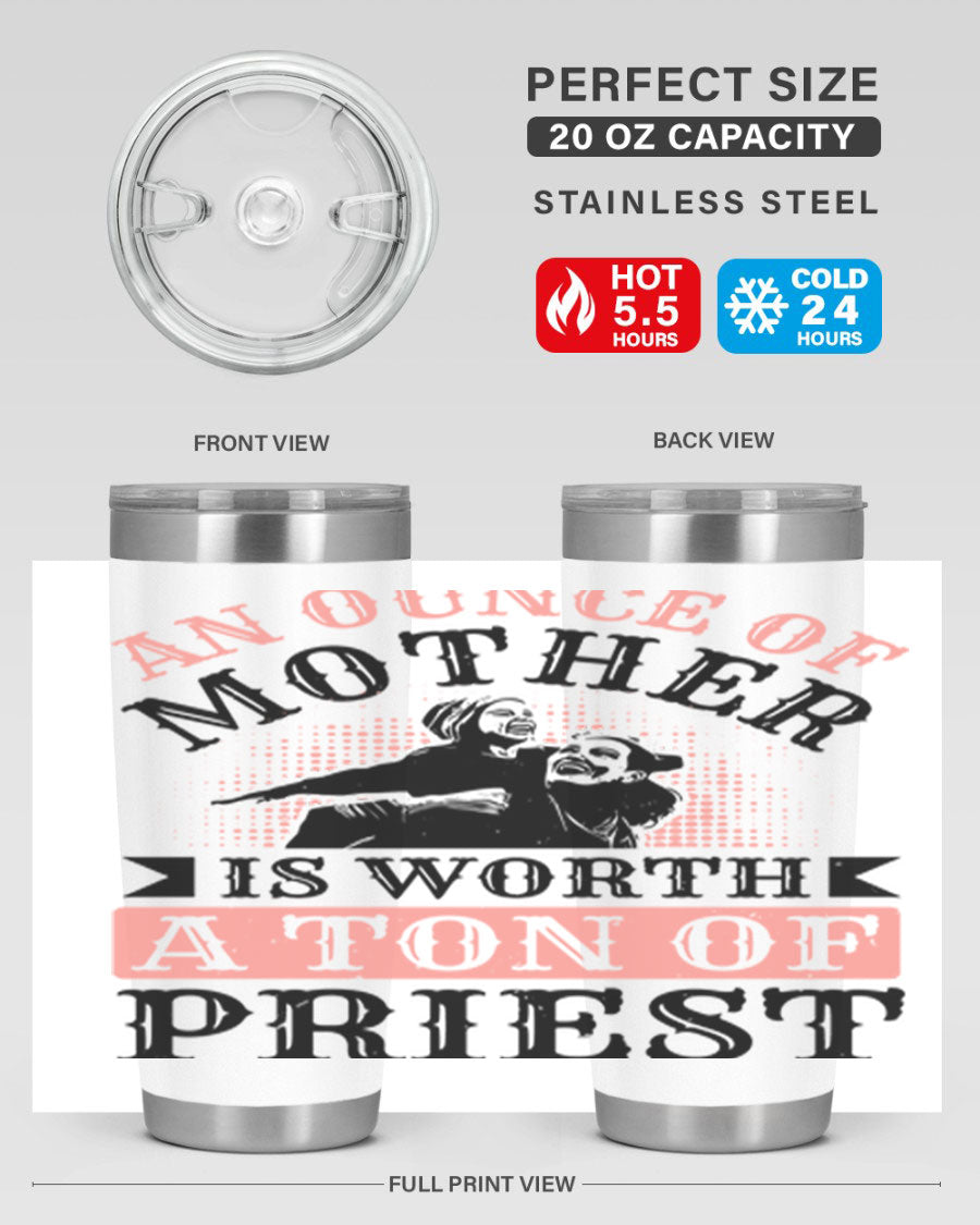 20oz and 30oz stainless steel tumbler with a printed design celebrating mothers, featuring a drink-thru lid.
