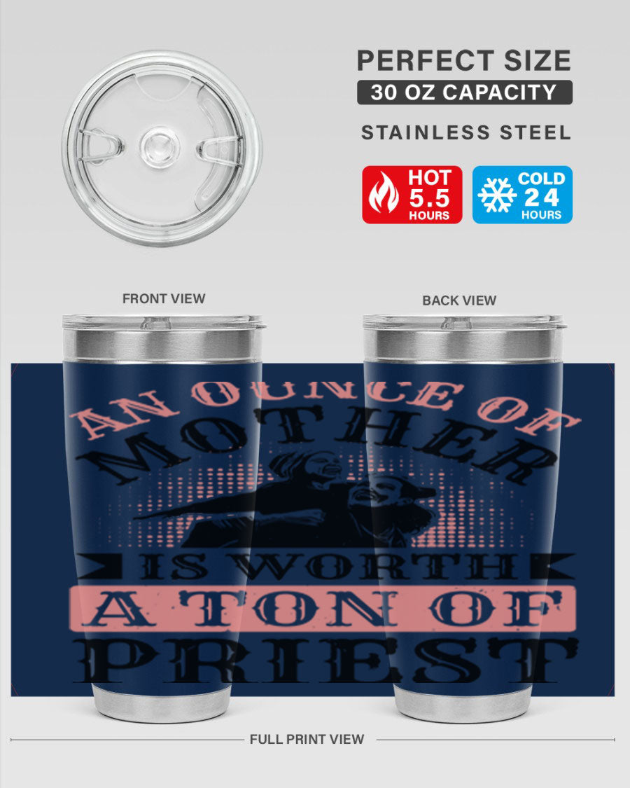 20oz and 30oz stainless steel tumbler with a printed design celebrating mothers, featuring a drink-thru lid.