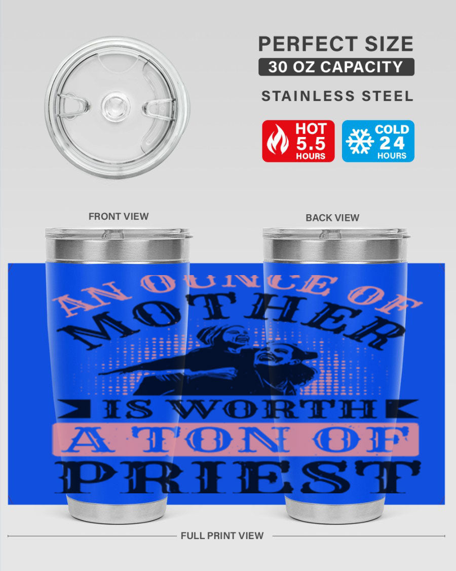 20oz and 30oz stainless steel tumbler with a printed design celebrating mothers, featuring a drink-thru lid.