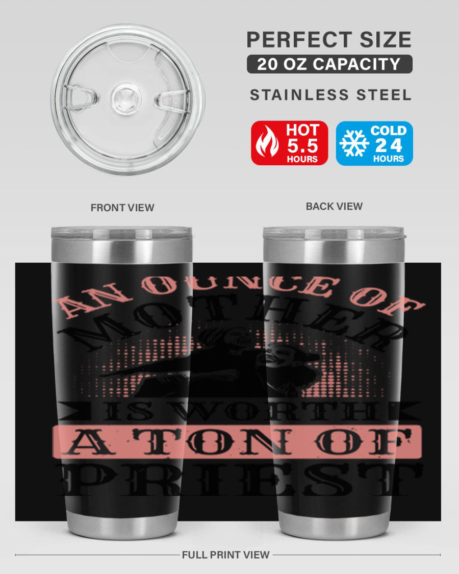 20oz and 30oz stainless steel tumbler with a printed design celebrating mothers, featuring a drink-thru lid.