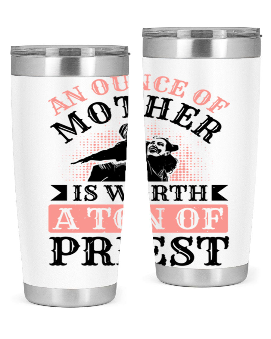 20oz and 30oz stainless steel tumbler with a printed design celebrating mothers, featuring a drink-thru lid.