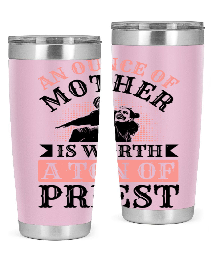 20oz and 30oz stainless steel tumbler with a printed design celebrating mothers, featuring a drink-thru lid.