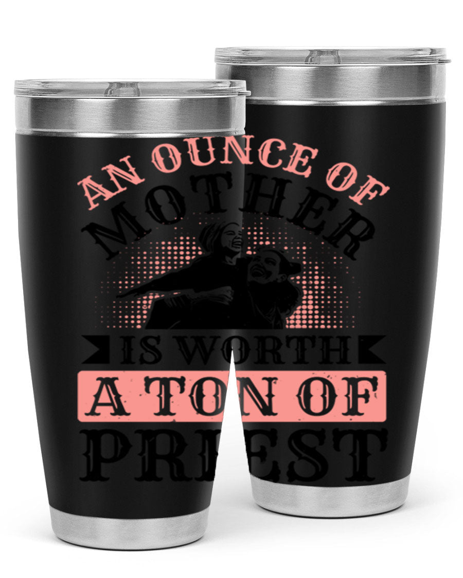 20oz and 30oz stainless steel tumbler with a printed design celebrating mothers, featuring a drink-thru lid.
