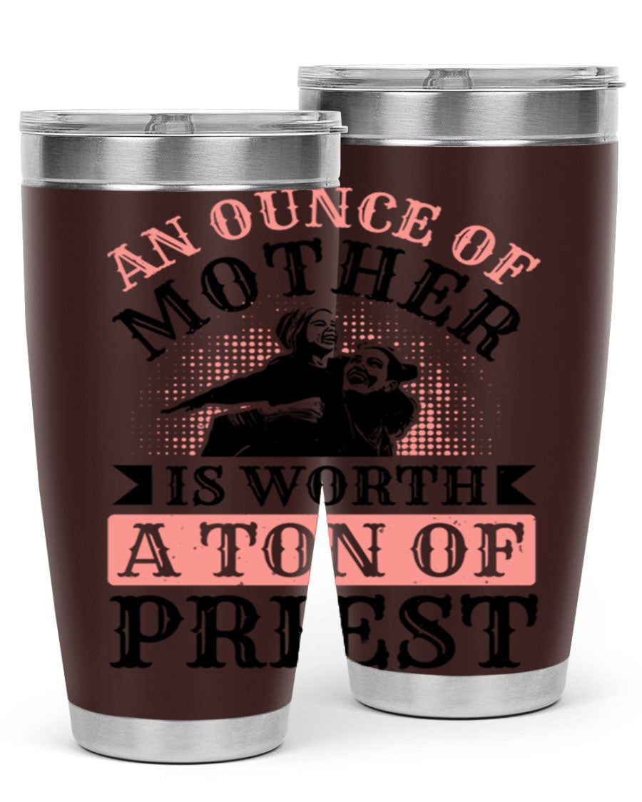 20oz and 30oz stainless steel tumbler with a printed design celebrating mothers, featuring a drink-thru lid.
