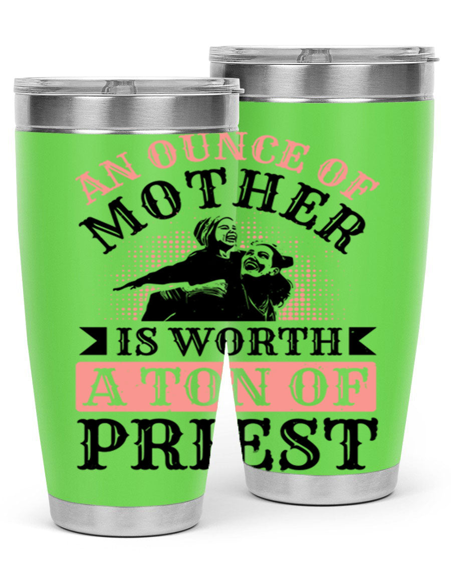 20oz and 30oz stainless steel tumbler with a printed design celebrating mothers, featuring a drink-thru lid.