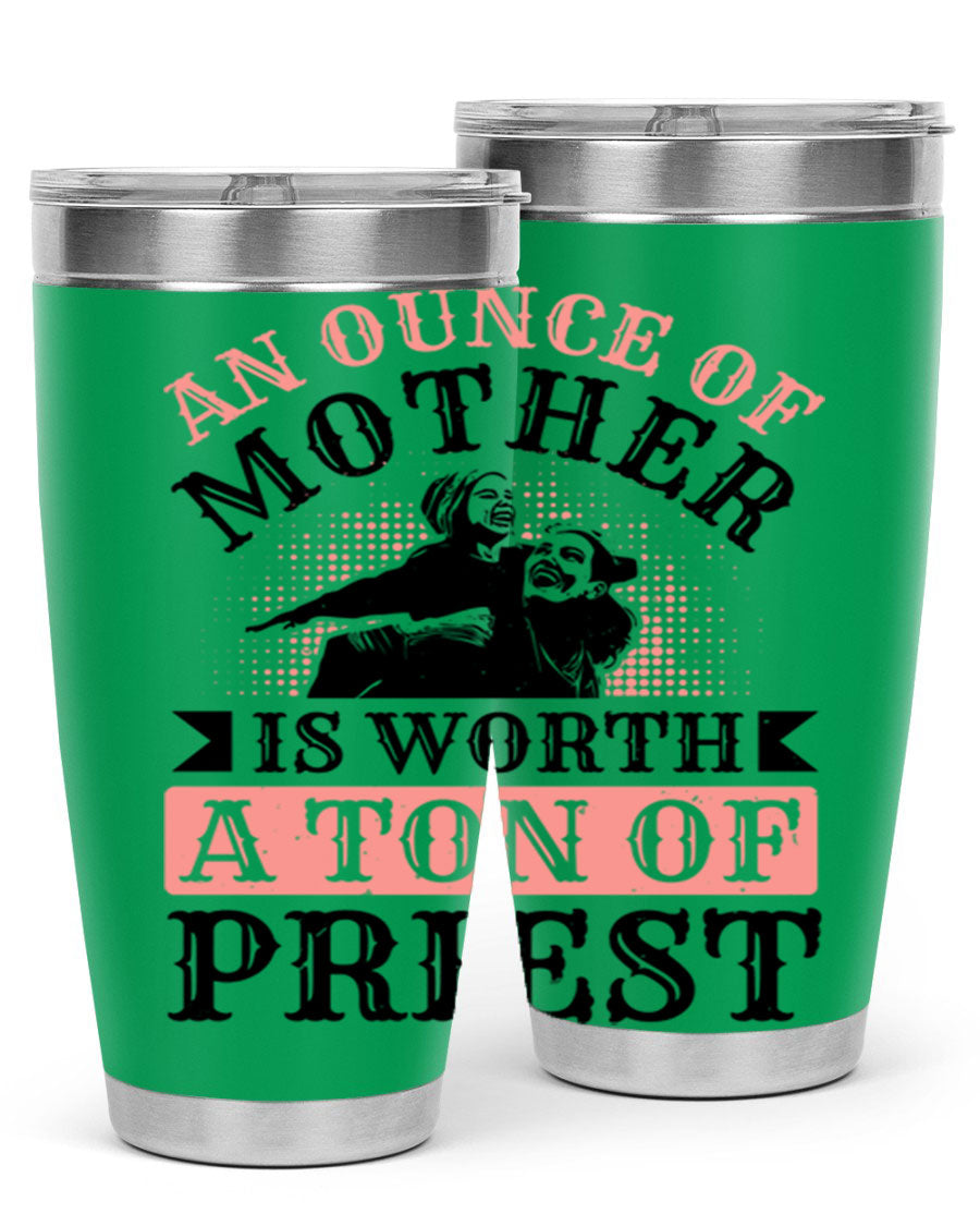 20oz and 30oz stainless steel tumbler with a printed design celebrating mothers, featuring a drink-thru lid.