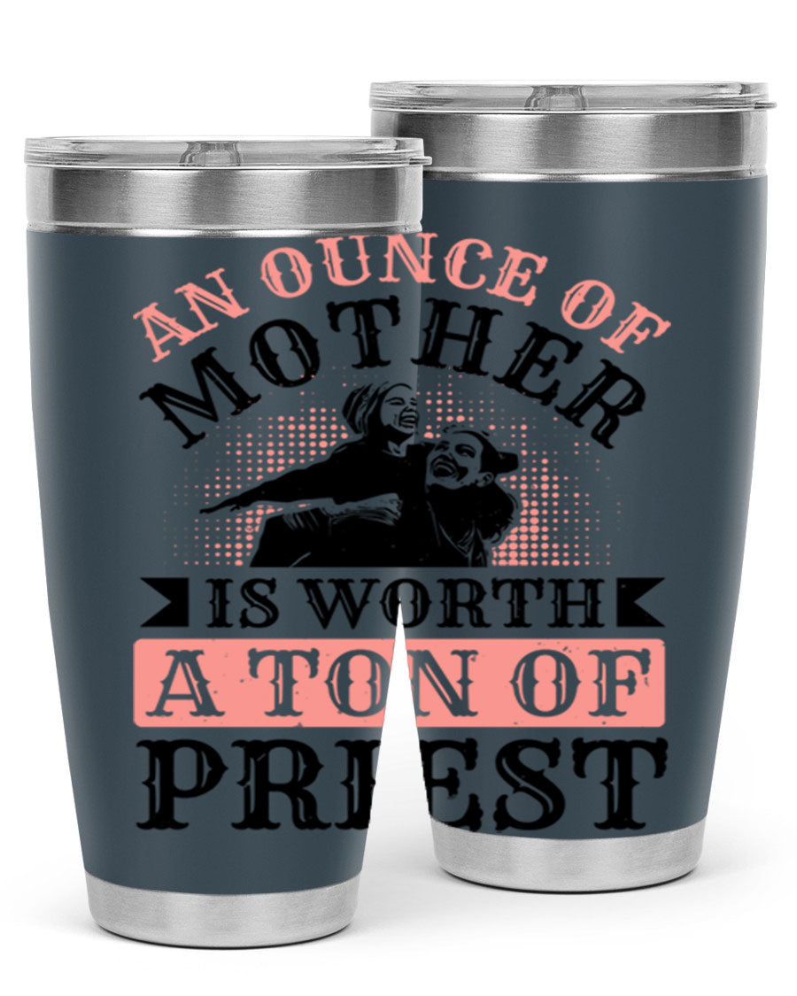 20oz and 30oz stainless steel tumbler with a printed design celebrating mothers, featuring a drink-thru lid.