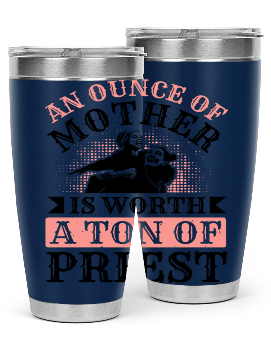 20oz and 30oz stainless steel tumbler with a printed design celebrating mothers, featuring a drink-thru lid.