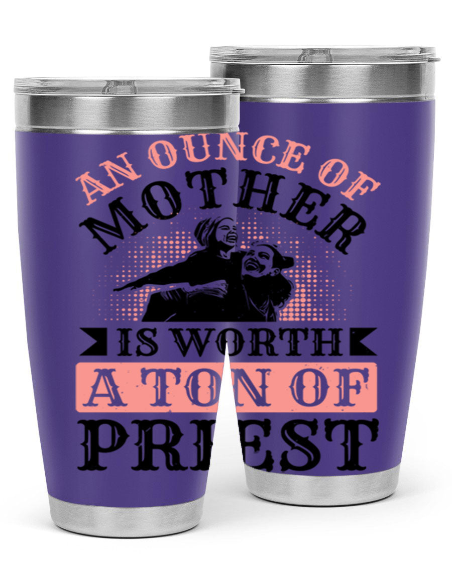 20oz and 30oz stainless steel tumbler with a printed design celebrating mothers, featuring a drink-thru lid.