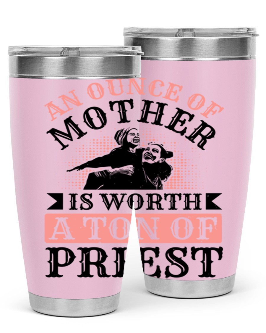 20oz and 30oz stainless steel tumbler with a printed design celebrating mothers, featuring a drink-thru lid.