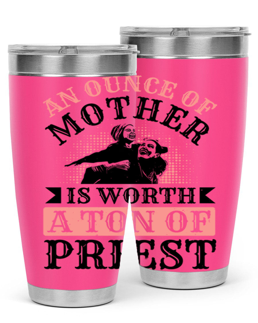 20oz and 30oz stainless steel tumbler with a printed design celebrating mothers, featuring a drink-thru lid.