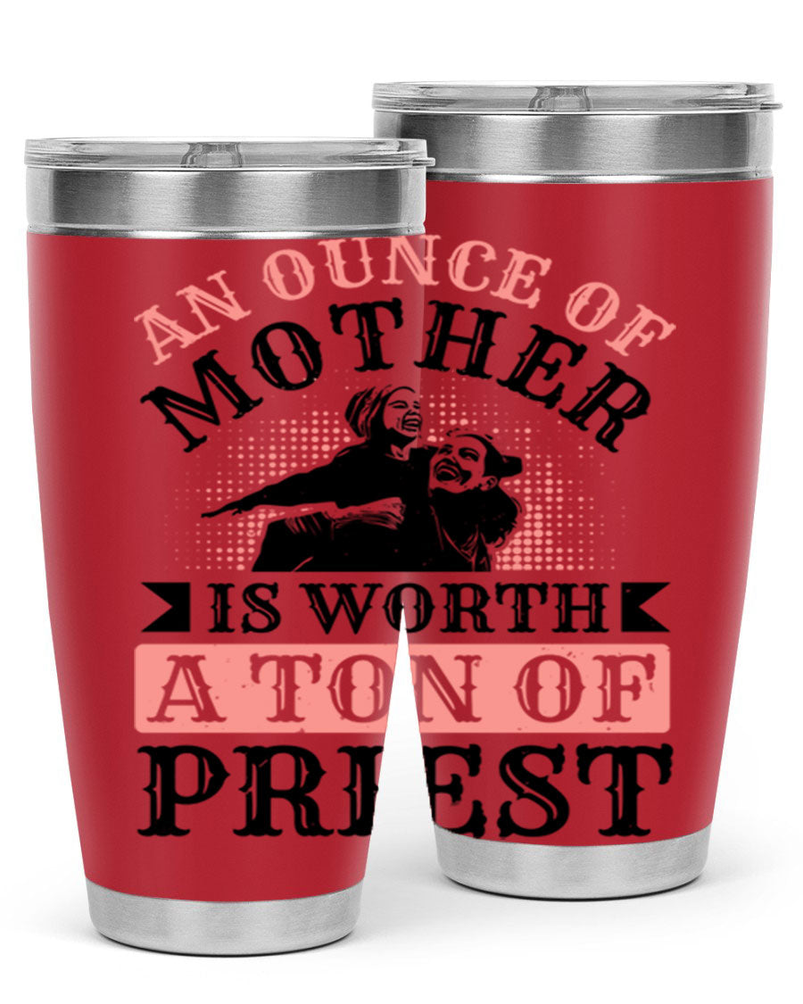 20oz and 30oz stainless steel tumbler with a printed design celebrating mothers, featuring a drink-thru lid.