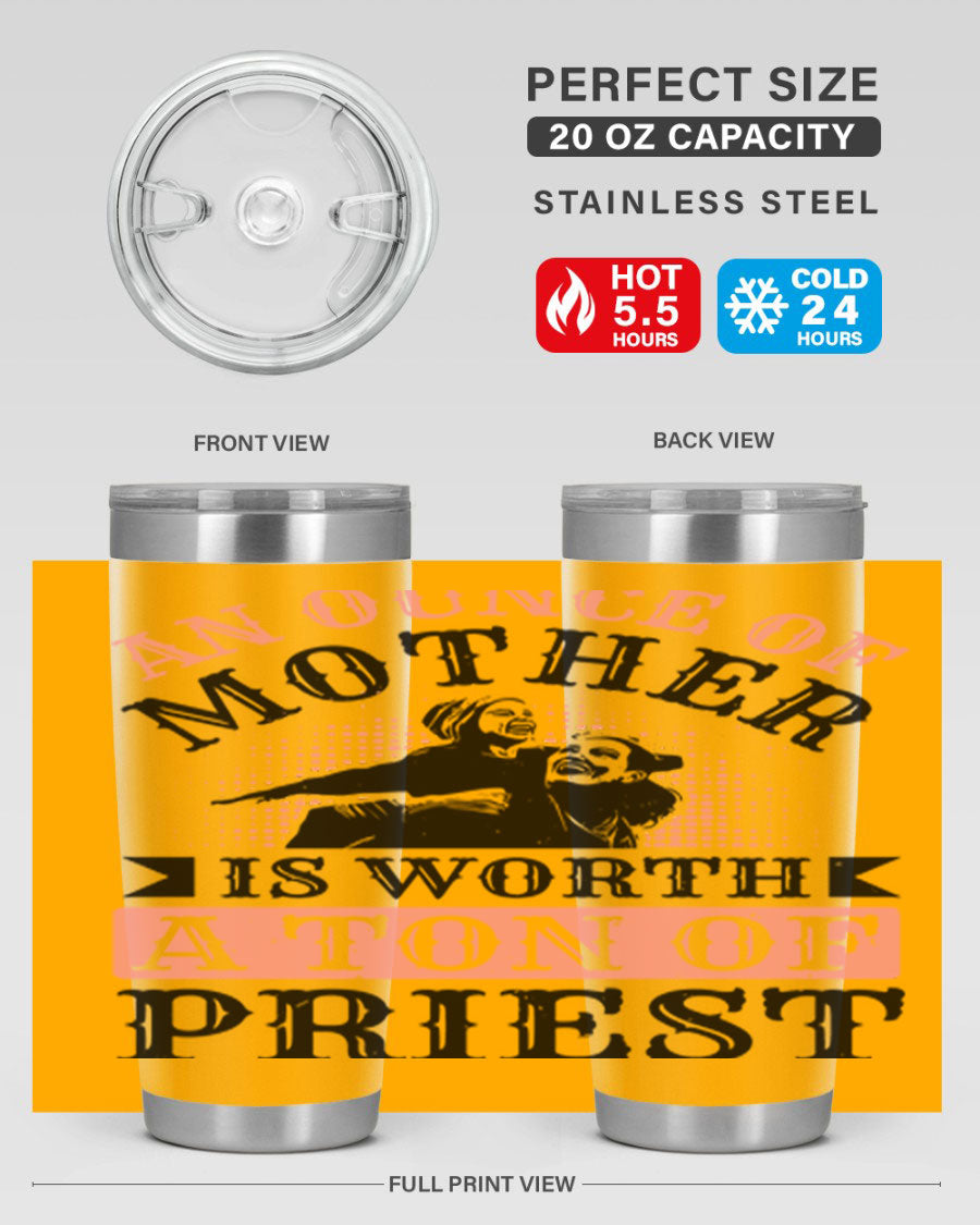 20oz and 30oz stainless steel tumbler with a printed design celebrating mothers, featuring a drink-thru lid.
