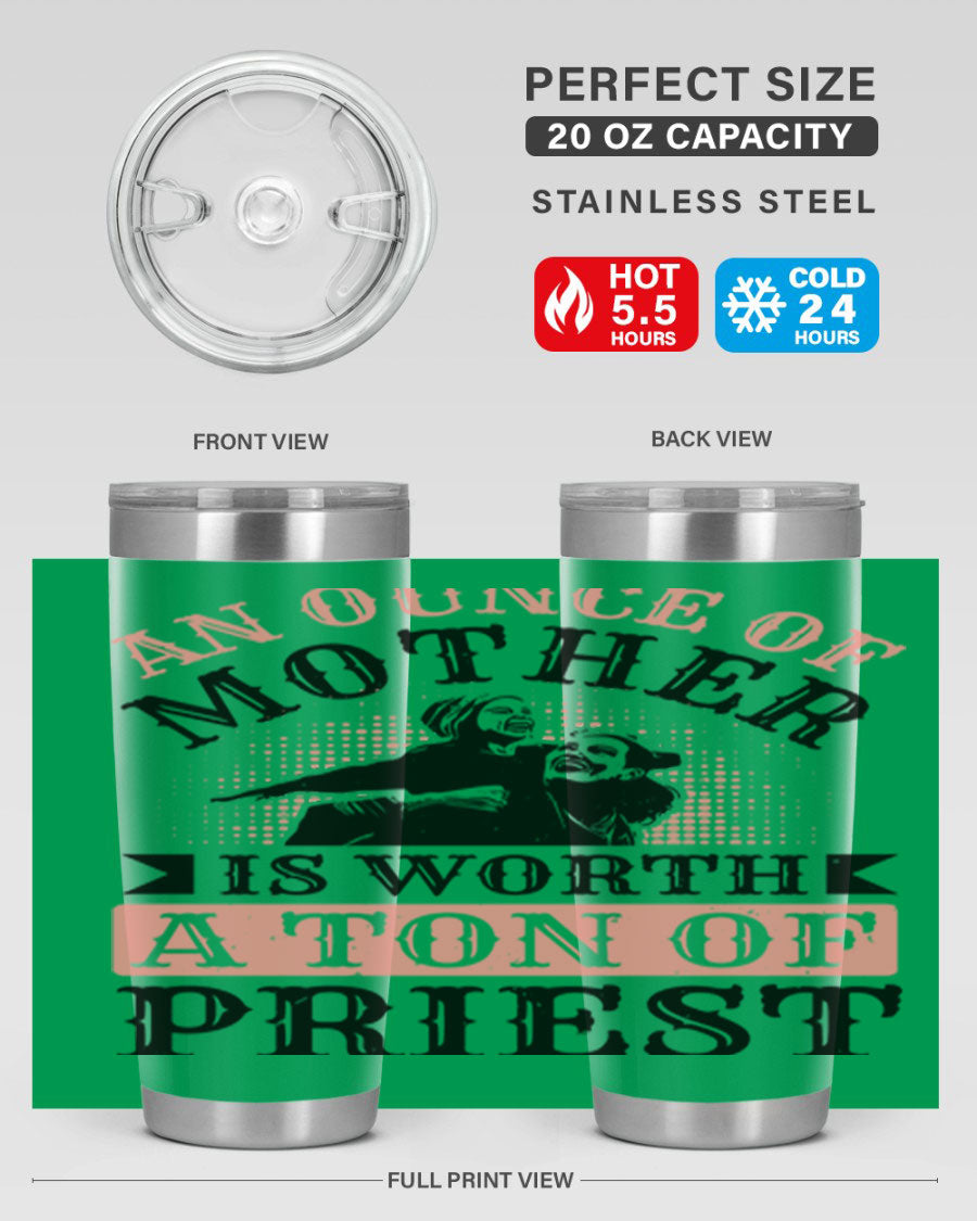 20oz and 30oz stainless steel tumbler with a printed design celebrating mothers, featuring a drink-thru lid.