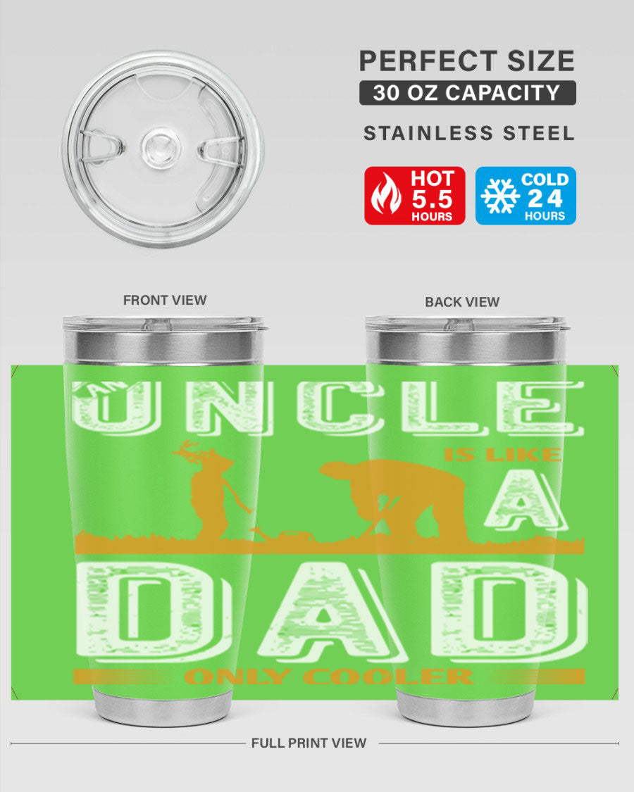 A stylish stainless steel tumbler featuring the phrase 'An Uncle is Like a Dad Only Cooler', perfect for Father's Day gifts.