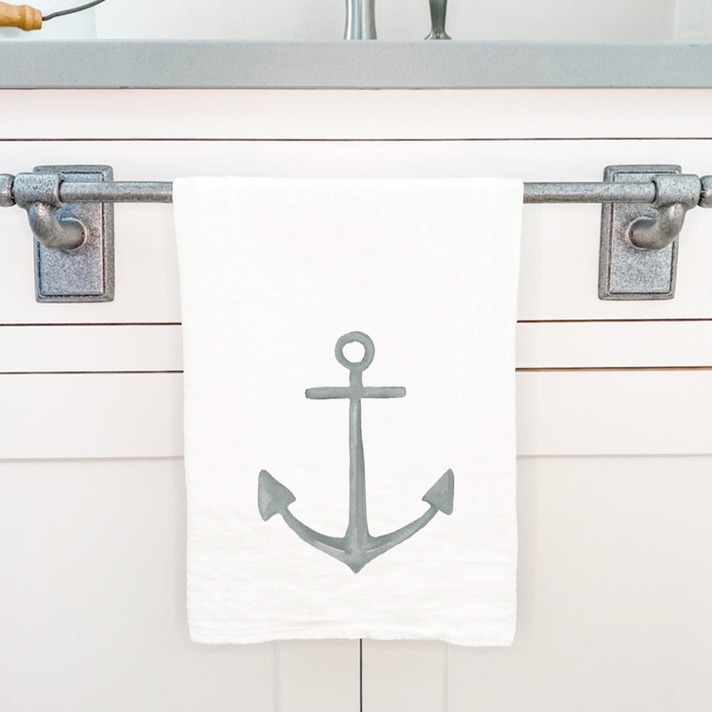 Anchor Cotton Tea Towel featuring a vibrant design, made from 100% absorbent cotton, displayed on a kitchen countertop.